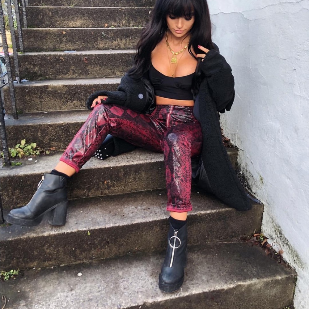 SNAKE COATED ZIP FRONT TROUSERS - DESTYNIE